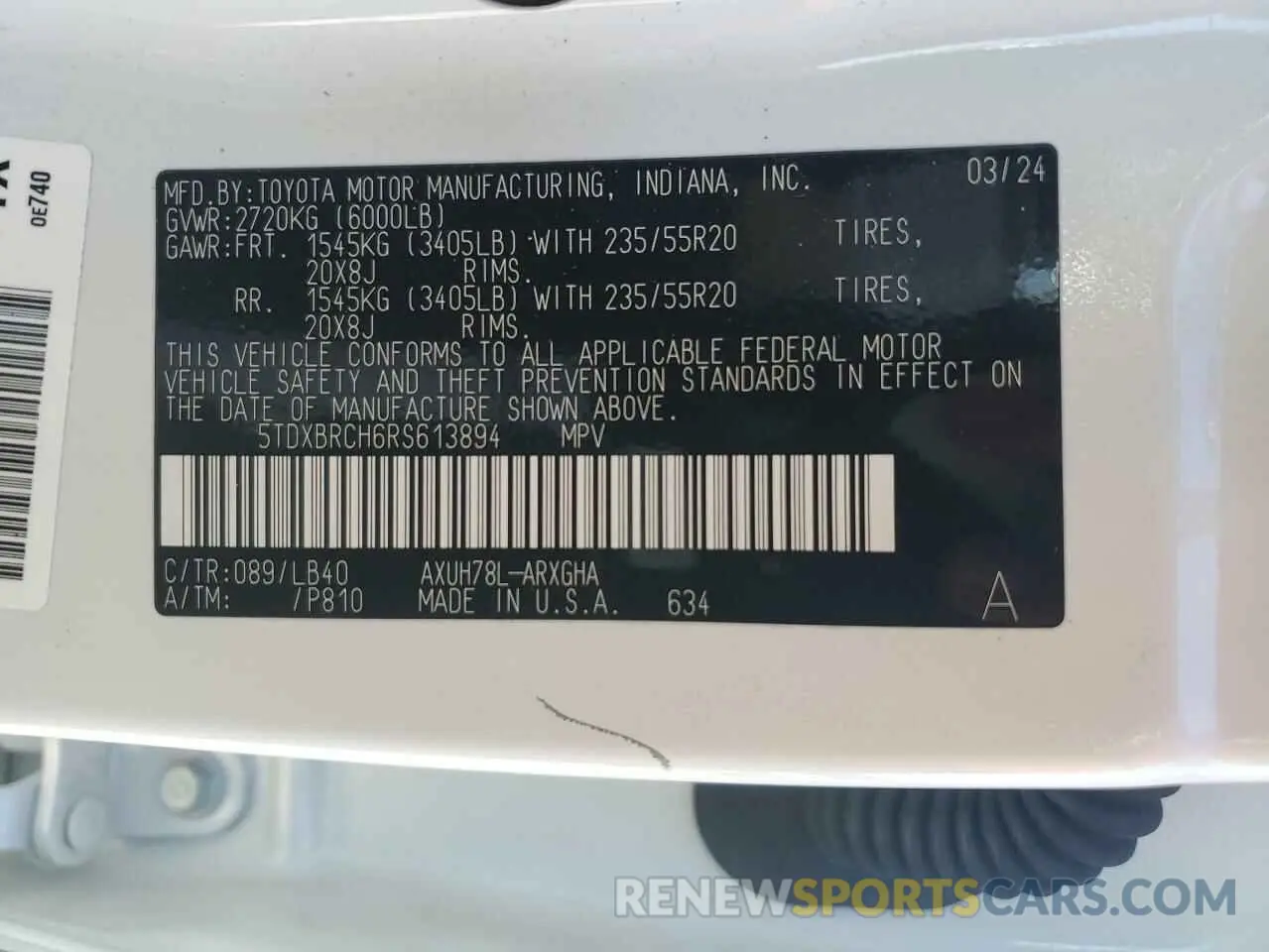13 fotografías del automóvil dañado 5TDXBRCH6RS613894 TOYOTA HIGHLANDER 2024