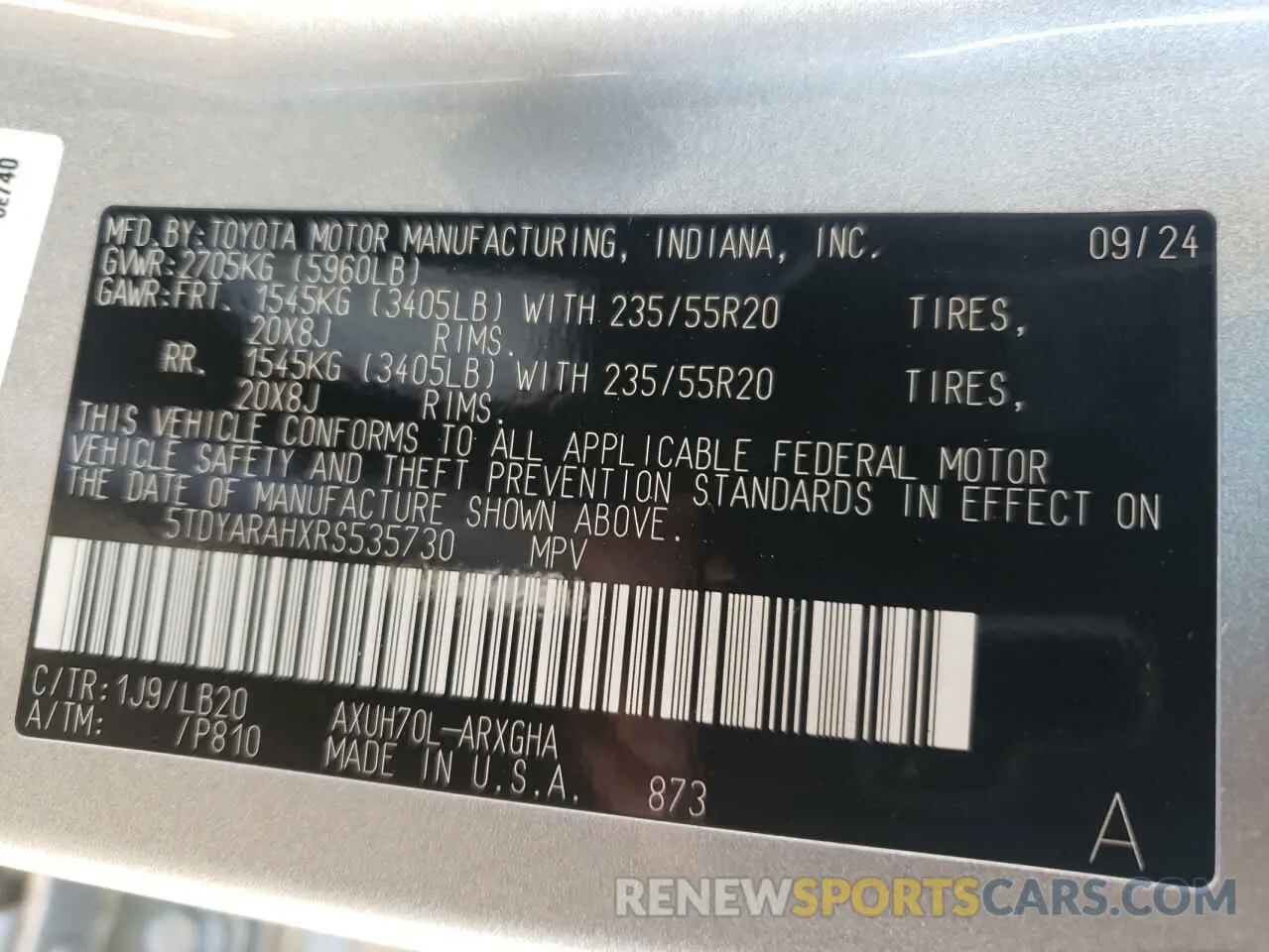 13 fotografías del automóvil dañado 5TDYARAHXRS535730 TOYOTA HIGHLANDER 2024
