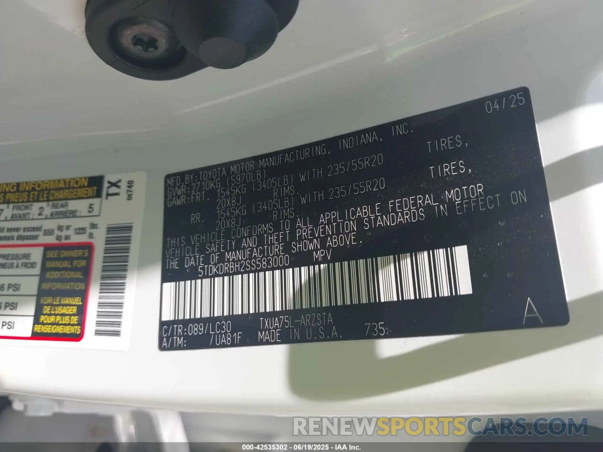 9 fotografías del automóvil dañado 5TDKDRBH2SS583000 TOYOTA HIGHLANDER 2025