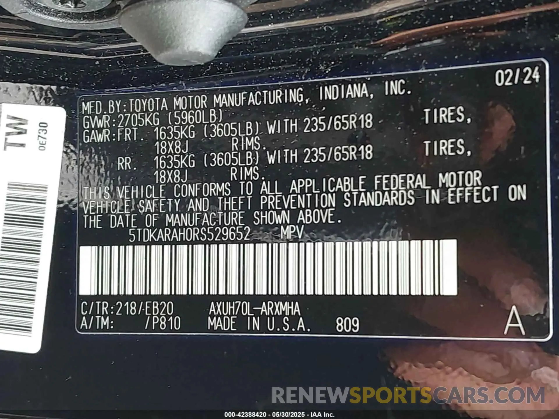 9 fotografías del automóvil dañado 5TDKARAH0RS529652 TOYOTA HIGHLANDER HYBRID 2024