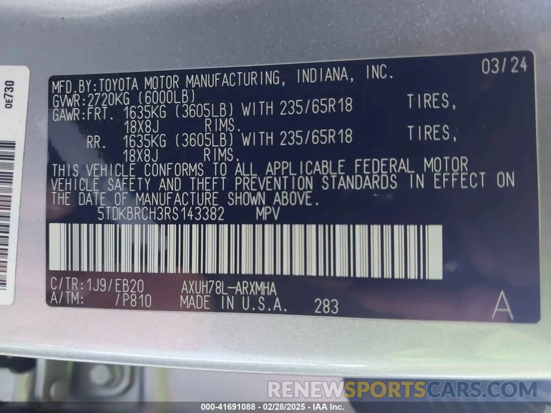 9 fotografías del automóvil dañado 5TDKBRCH3RS143382 TOYOTA HIGHLANDER HYBRID 2024