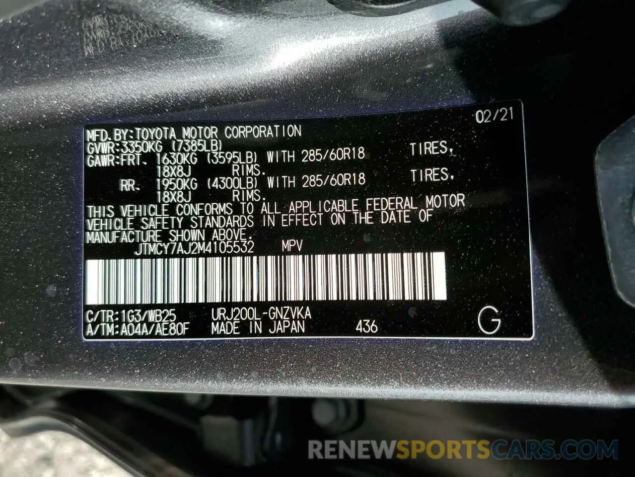 10 fotografías del automóvil dañado JTMCY7AJ2M4105532 TOYOTA LAND CRUIS 2021