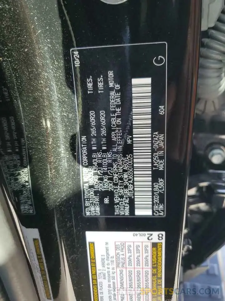 14 fotografías del automóvil dañado JTEABFAJ6S5010025 TOYOTA LAND CRUIS 2025
