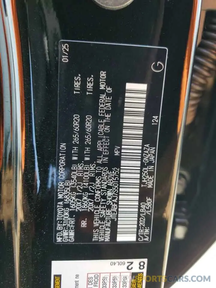 13 fotografías del automóvil dañado JTEABFAJ7S5015752 TOYOTA LAND CRUIS 2025