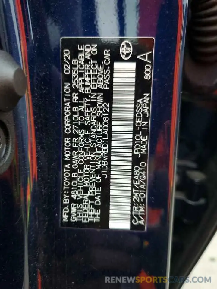12 fotografías del automóvil dañado JTDBVRBD1LA008122 TOYOTA MIRAI 2020