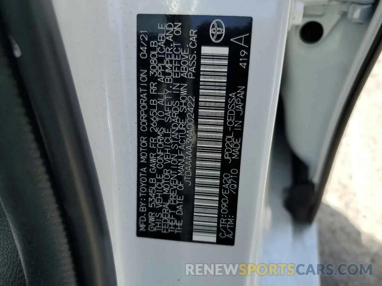 12 fotografías del automóvil dañado JTDAAAAA3MA002422 TOYOTA MIRAI 2021
