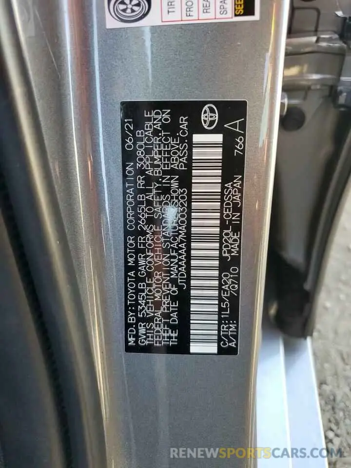 12 fotografías del automóvil dañado JTDAAAAA7MA003203 TOYOTA MIRAI 2021