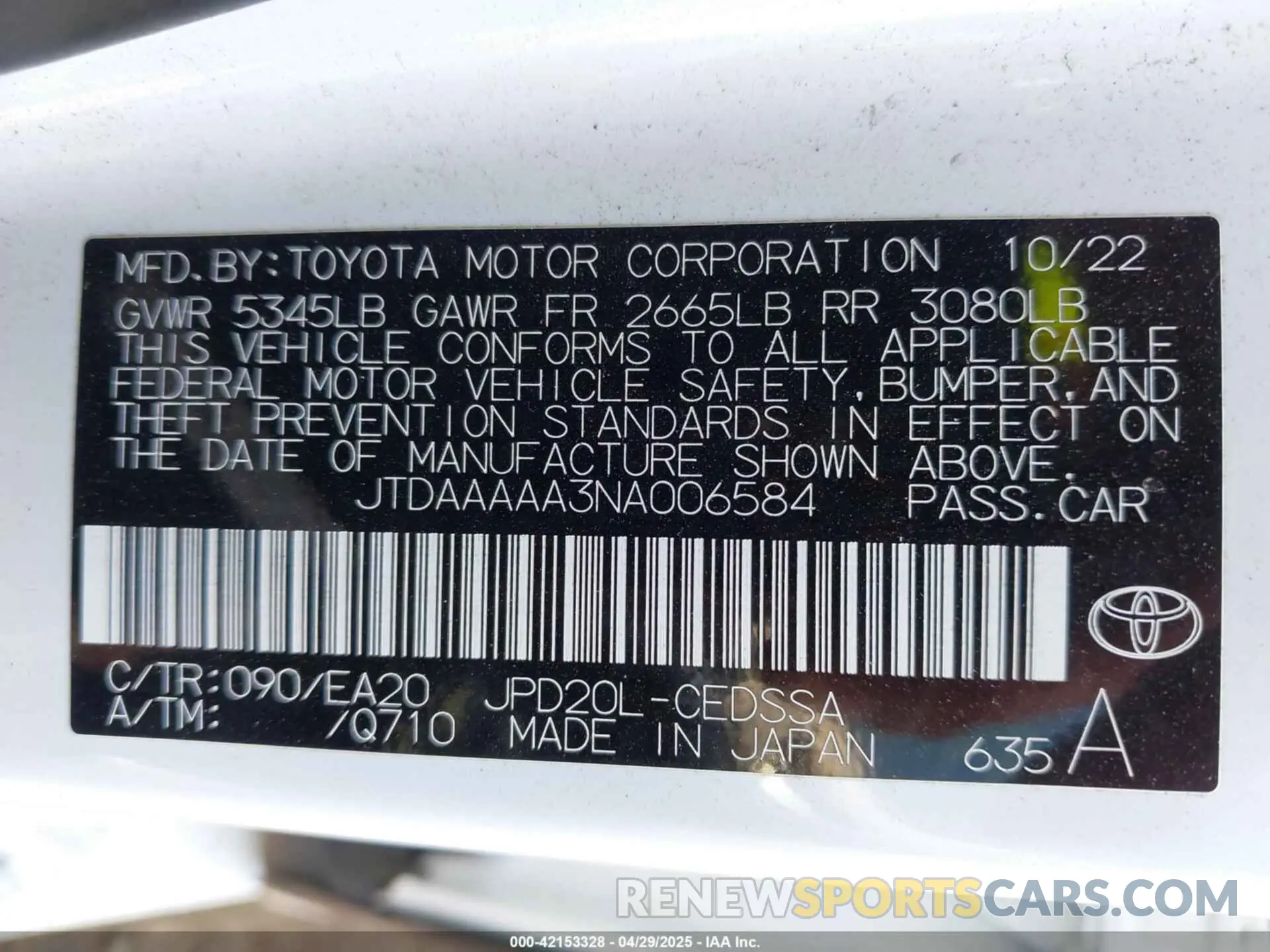 9 fotografías del automóvil dañado JTDAAAAA3NA006584 TOYOTA MIRAI 2022