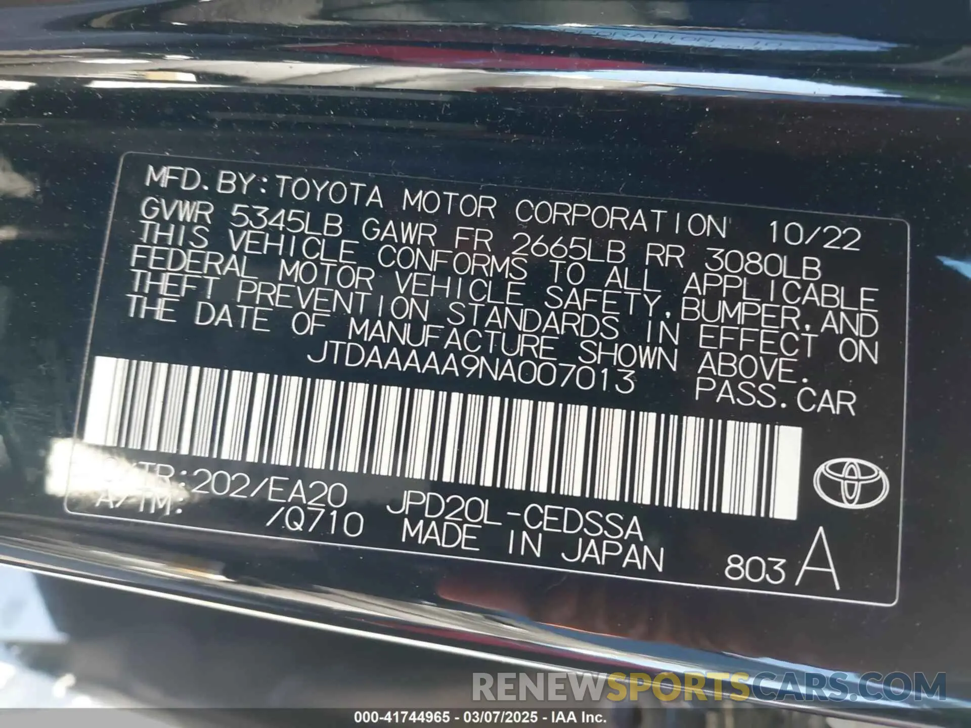 9 fotografías del automóvil dañado JTDAAAAA9NA007013 TOYOTA MIRAI 2022