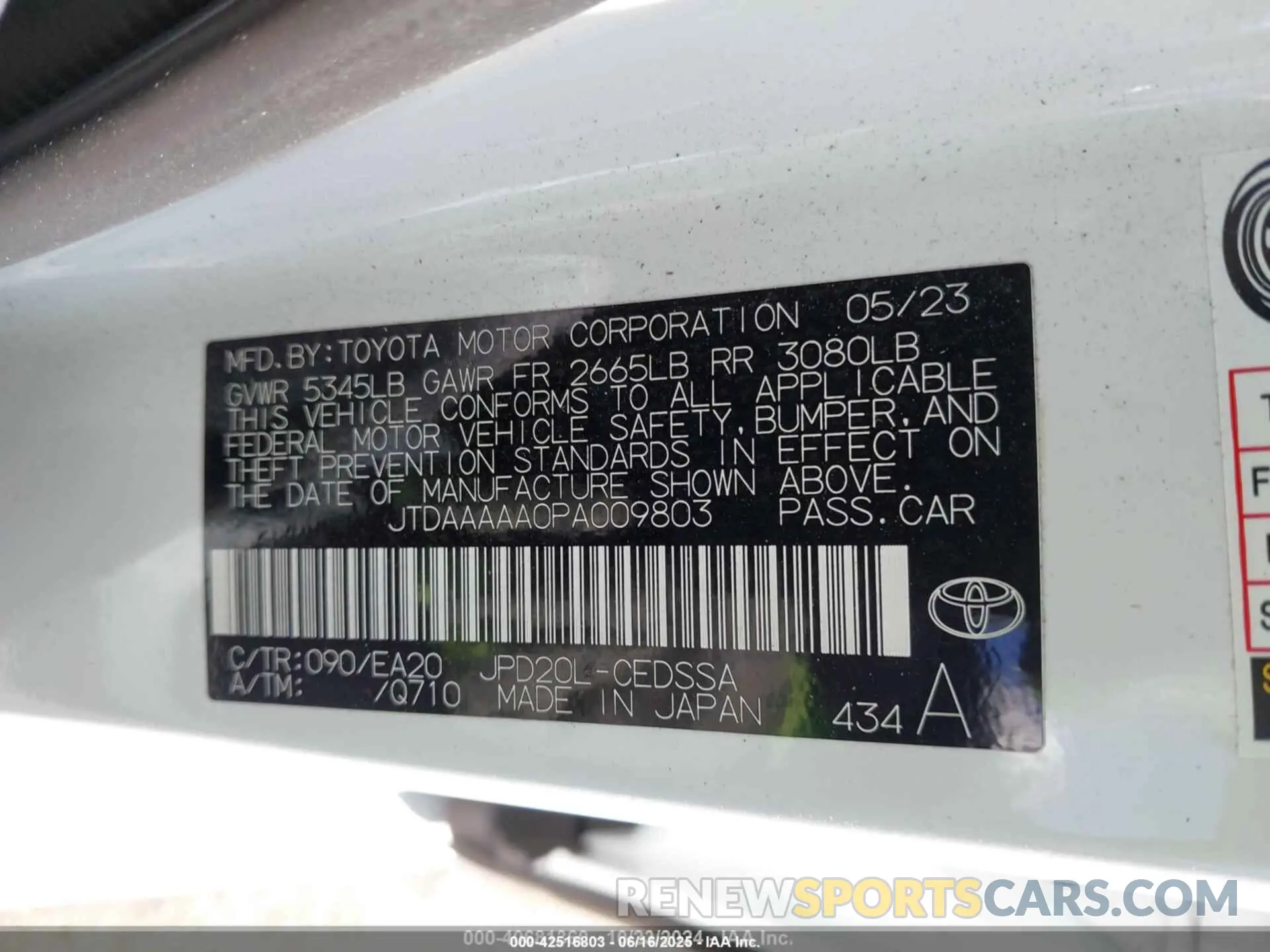 9 fotografías del automóvil dañado JTDAAAAA0PA009803 TOYOTA MIRAI 2023