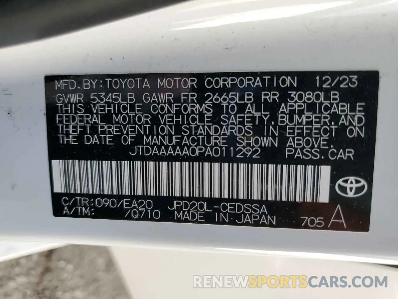 12 fotografías del automóvil dañado JTDAAAAA0PA011292 TOYOTA MIRAI 2023
