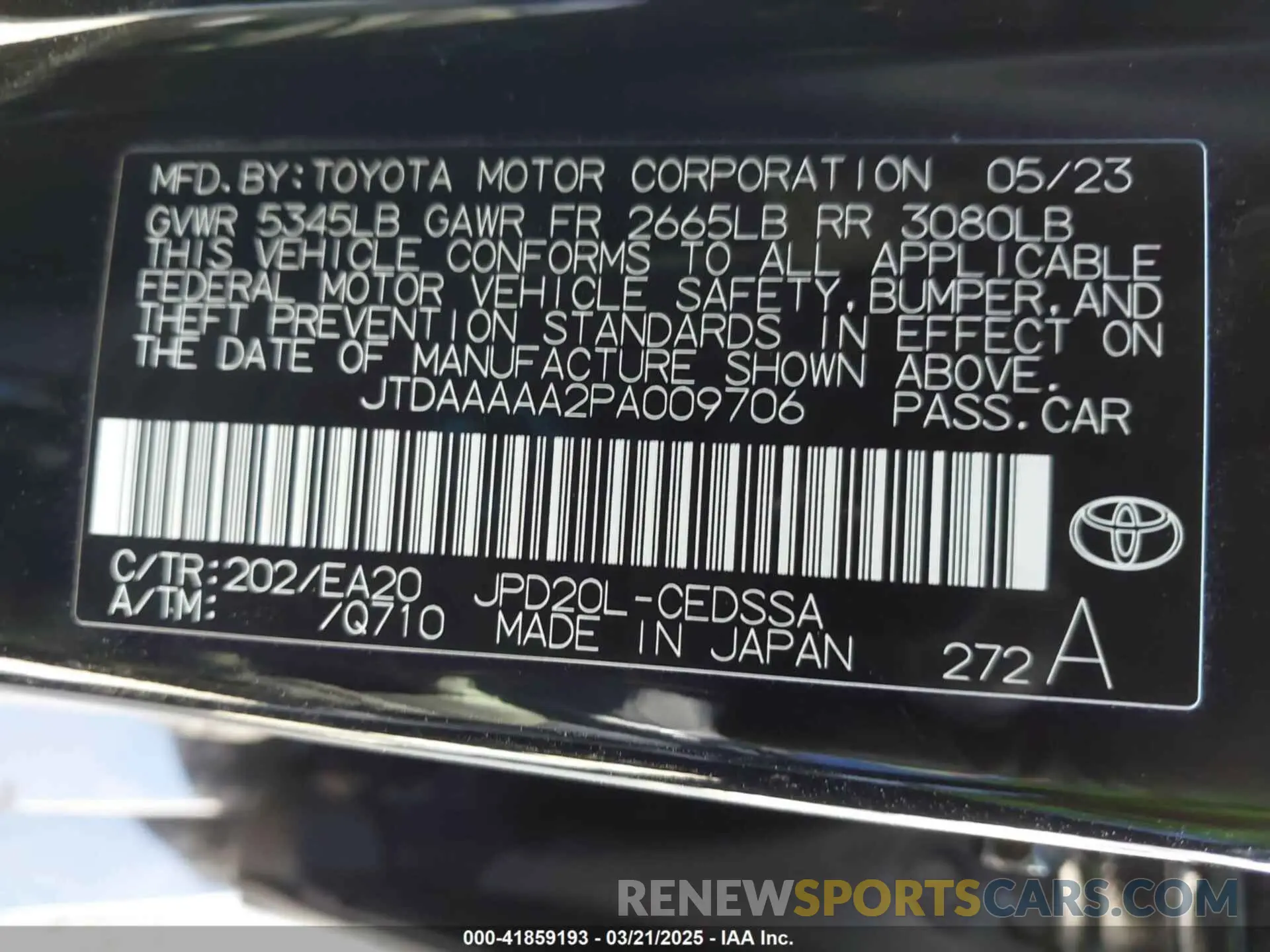 9 fotografías del automóvil dañado JTDAAAAA2PA009706 TOYOTA MIRAI 2023