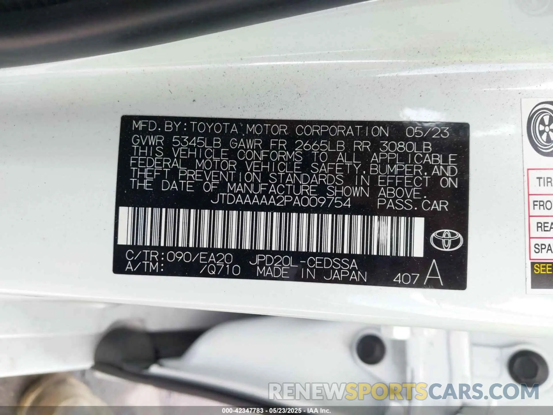 9 fotografías del automóvil dañado JTDAAAAA2PA009754 TOYOTA MIRAI 2023