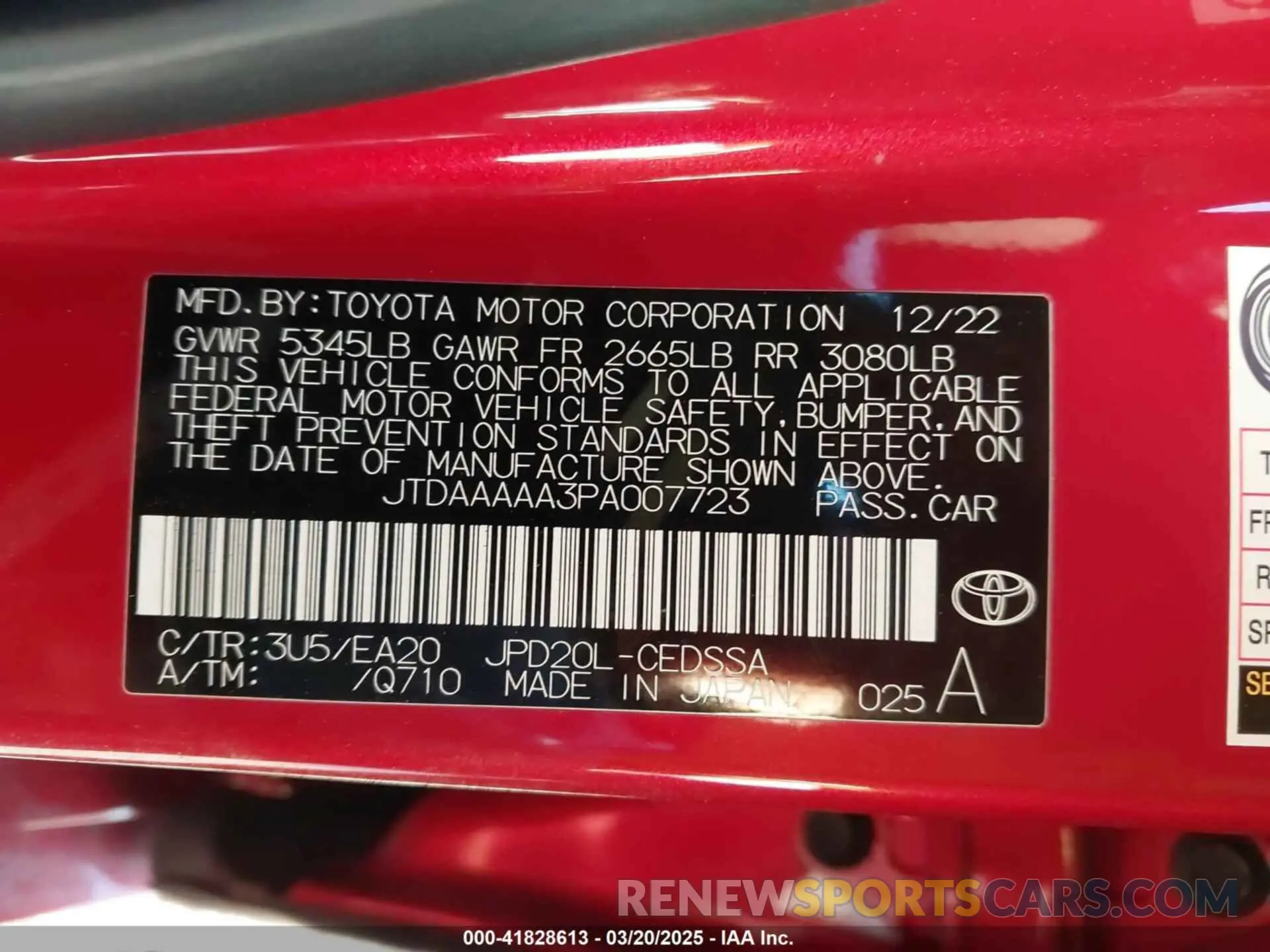 9 fotografías del automóvil dañado JTDAAAAA3PA007723 TOYOTA MIRAI 2023