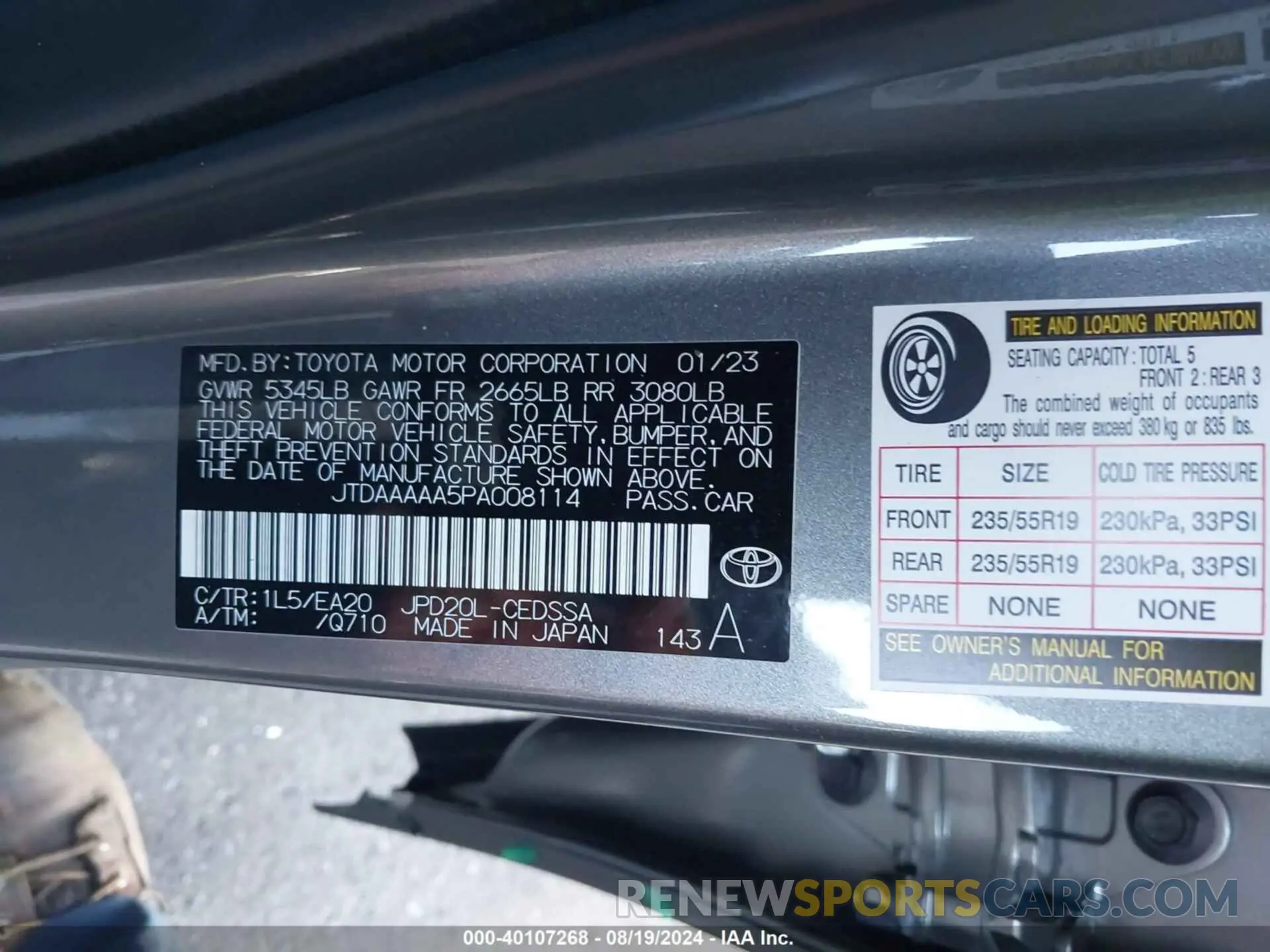 9 fotografías del automóvil dañado JTDAAAAA5PA008114 TOYOTA MIRAI 2023