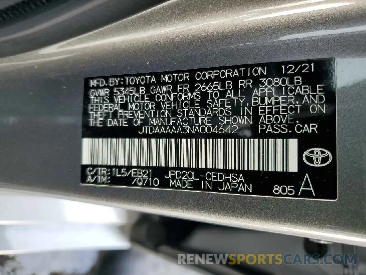 13 fotografías del automóvil dañado JTDAAAAA3NA004642 TOYOTA MIRAI LE 2022