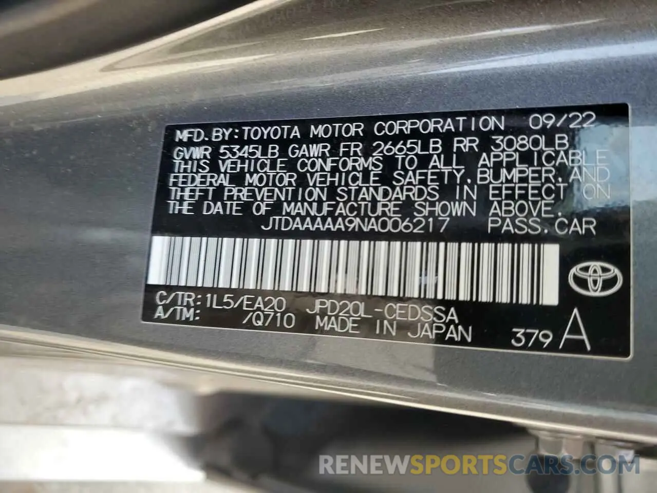 13 fotografías del automóvil dañado JTDAAAAA9NA006217 TOYOTA MIRAI LE 2022