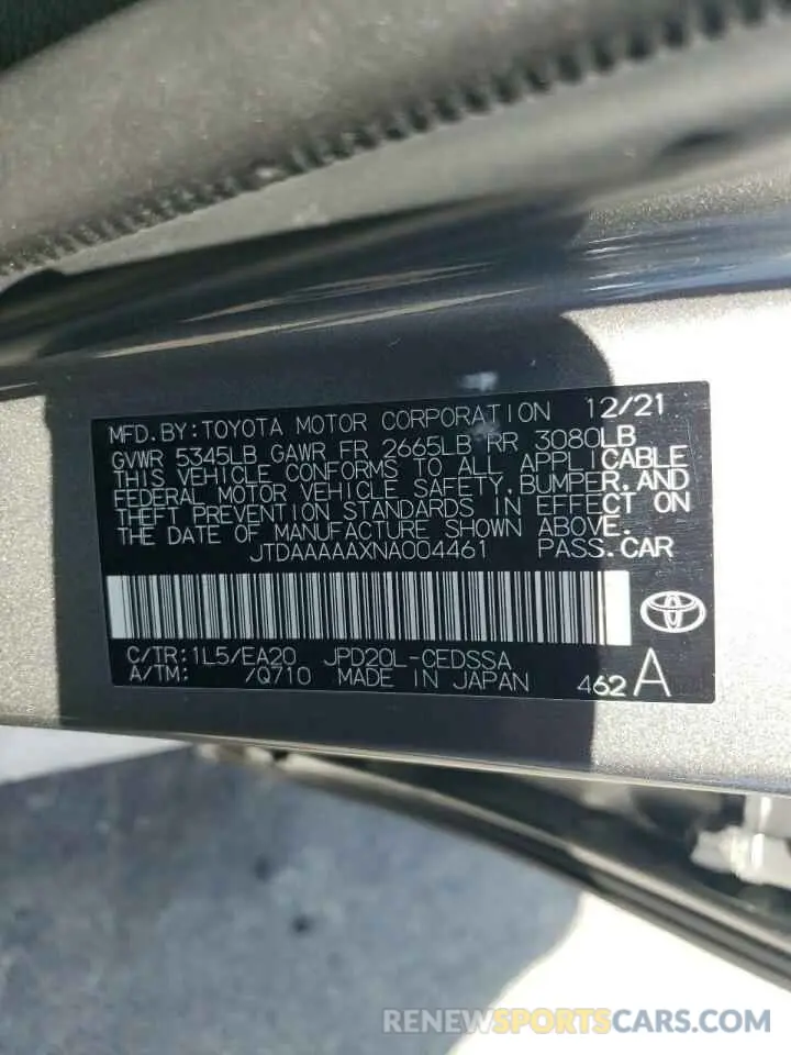 13 fotografías del automóvil dañado JTDAAAAAXNA004461 TOYOTA MIRAI LE 2022