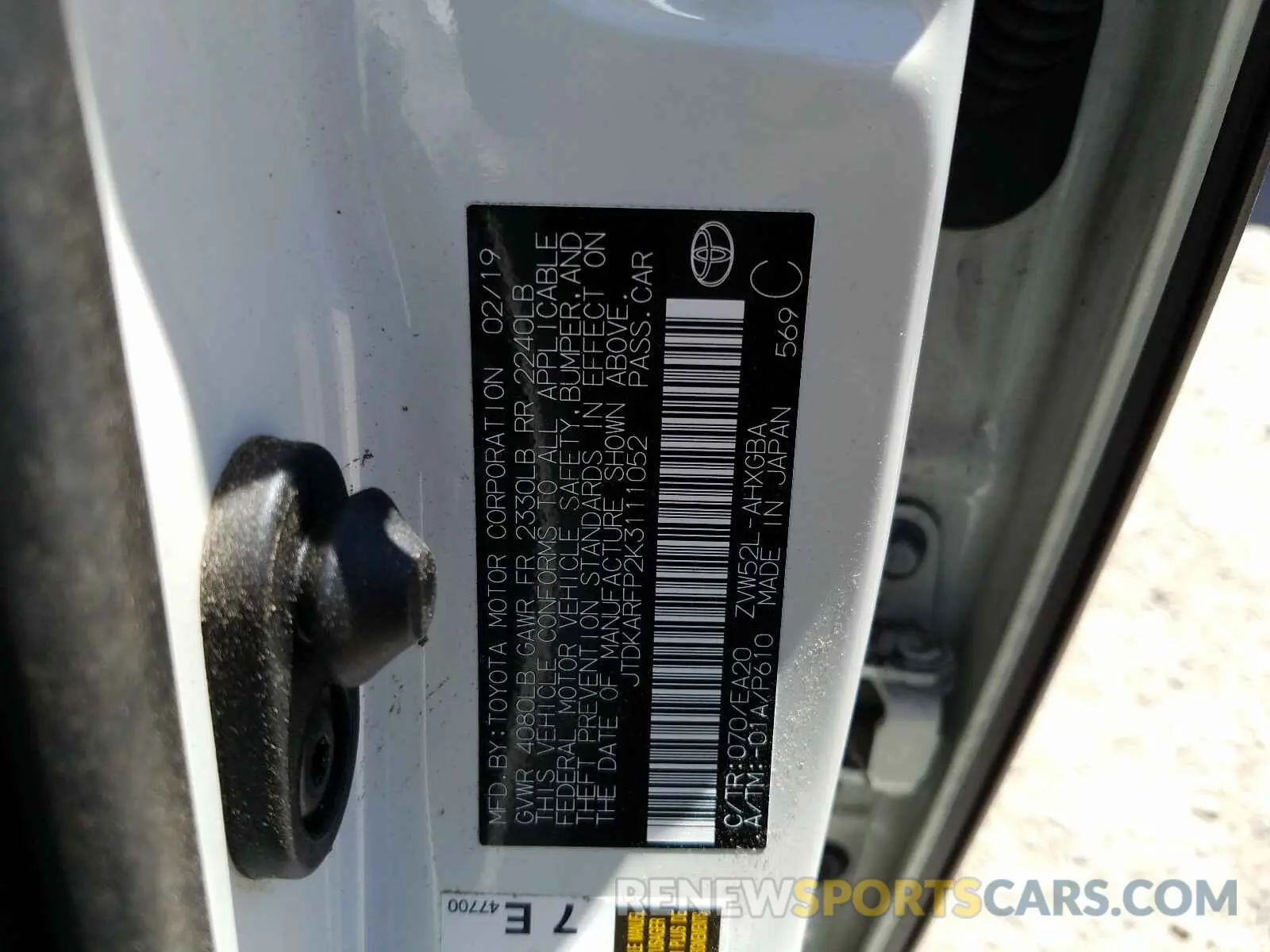 10 fotografías del automóvil dañado JTDKARFP2K3111052 TOYOTA PRIUS 2019