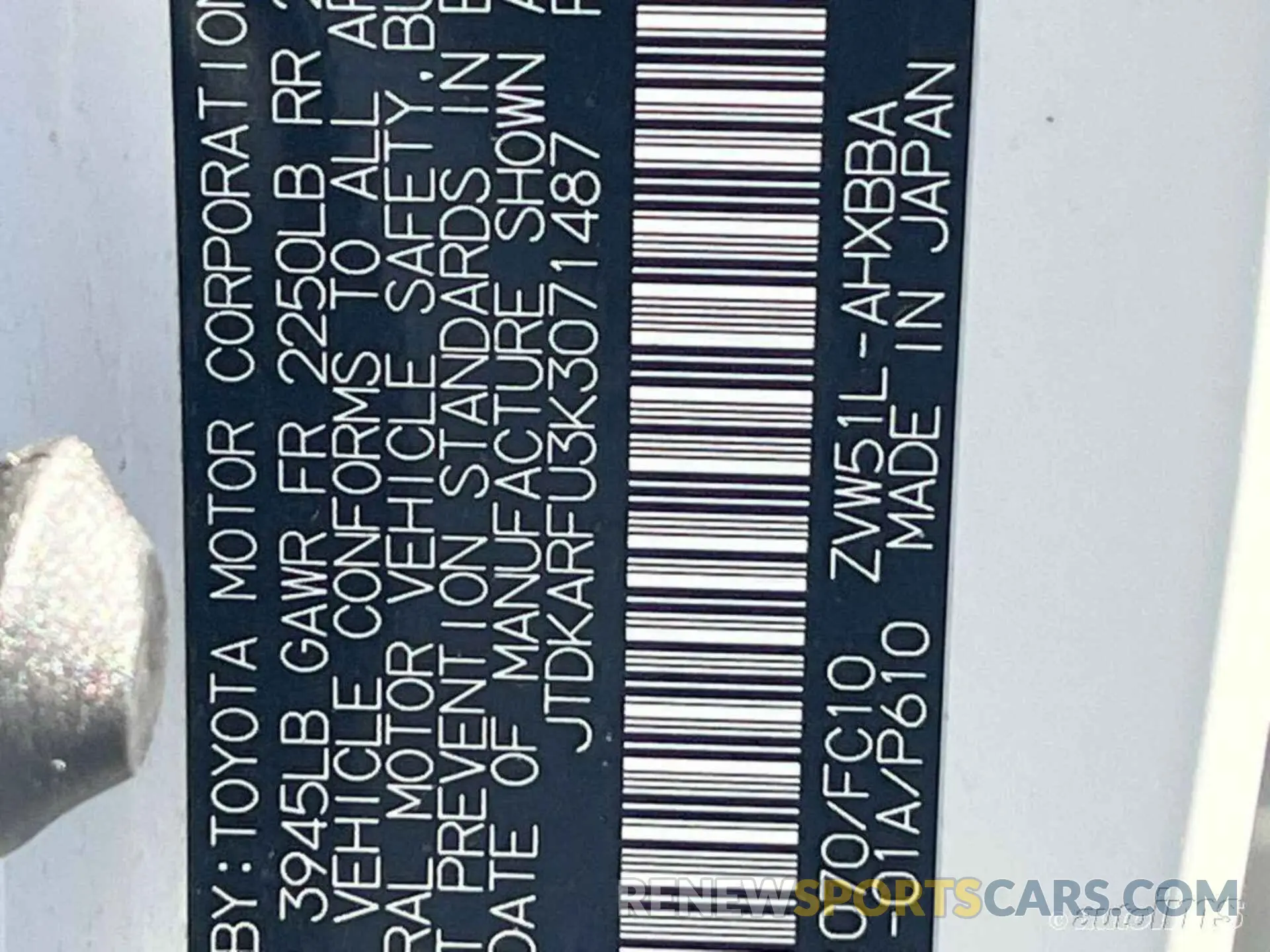 1 fotografías del automóvil dañado JTDKARFU3K3071487 TOYOTA PRIUS 2019