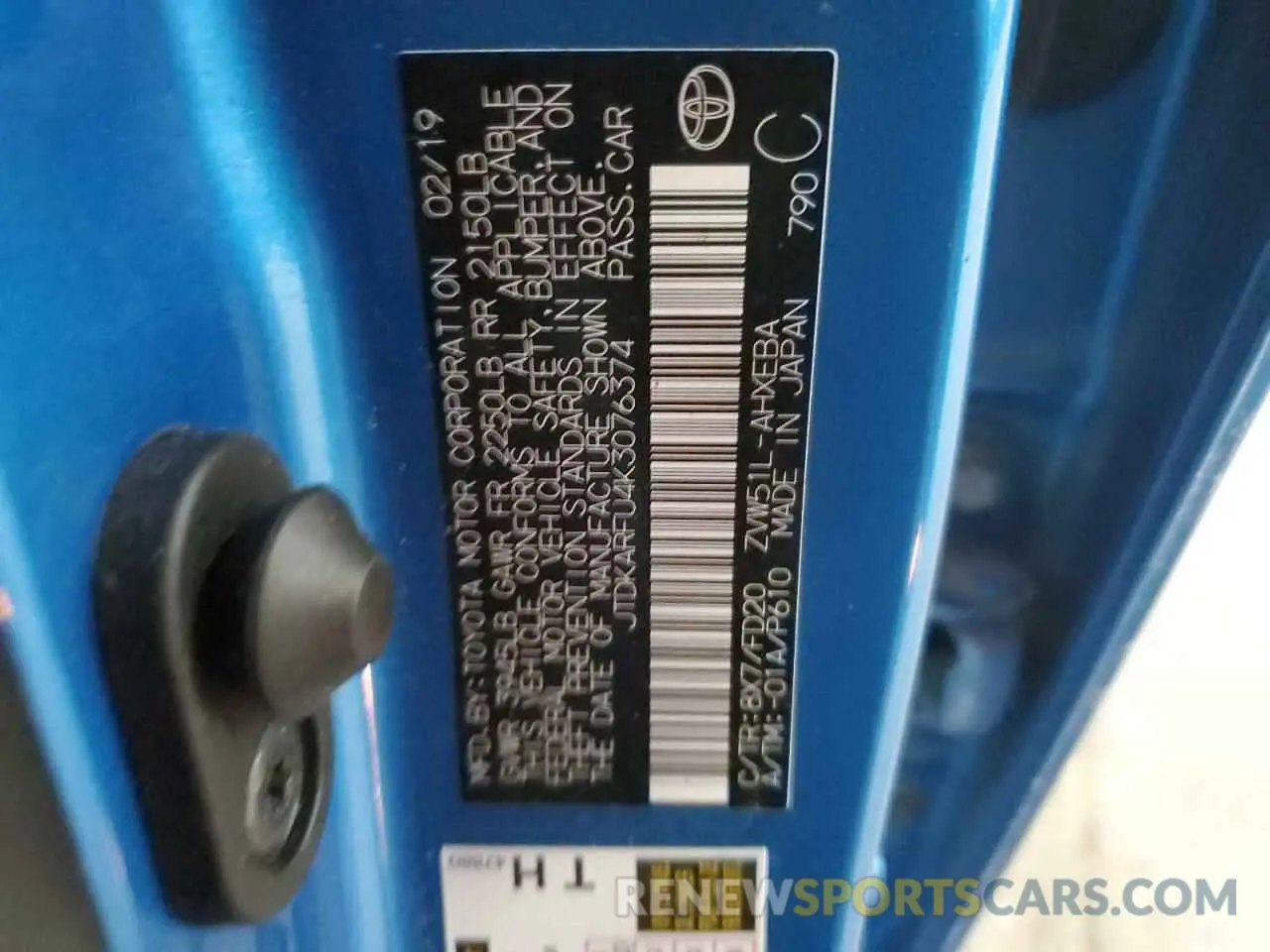 12 fotografías del automóvil dañado JTDKARFU4K3076374 TOYOTA PRIUS 2019