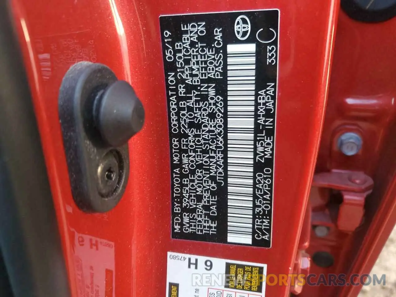 13 fotografías del automóvil dañado JTDKARFU6K3089269 TOYOTA PRIUS 2019