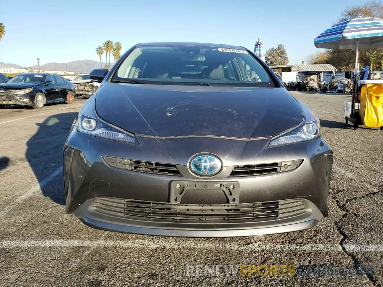 5 fotografías del automóvil dañado JTDKARFU7K3075476 TOYOTA PRIUS 2019