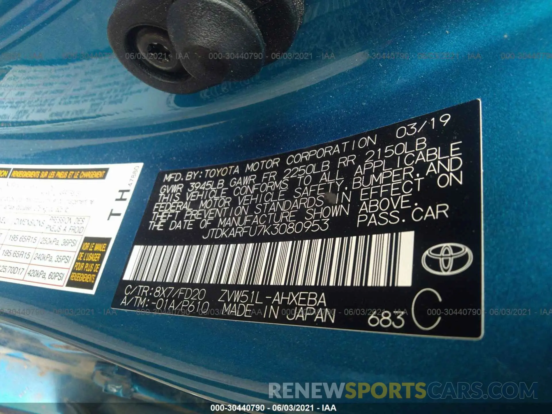 9 fotografías del automóvil dañado JTDKARFU7K3080953 TOYOTA PRIUS 2019