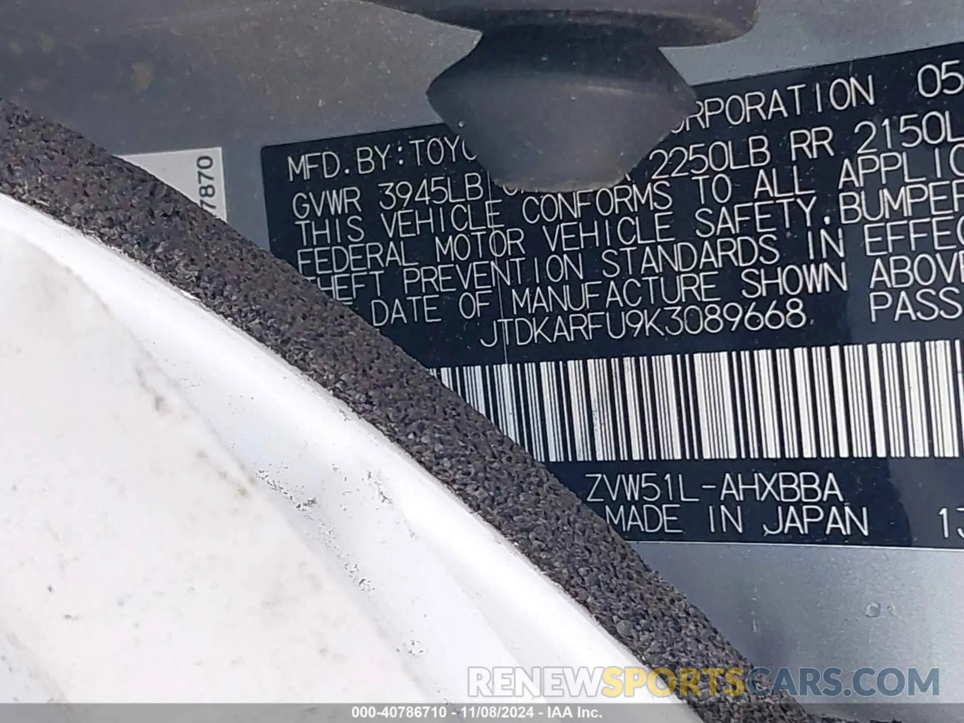 9 fotografías del automóvil dañado JTDKARFU9K3089668 TOYOTA PRIUS 2019