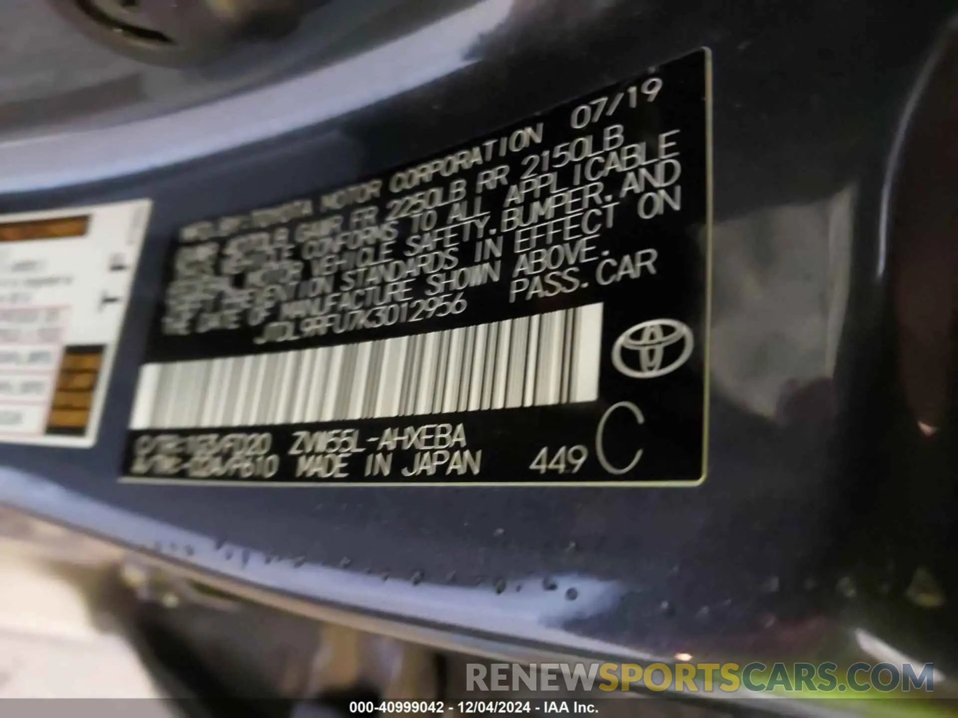 9 fotografías del automóvil dañado JTDL9RFU7K3012956 TOYOTA PRIUS 2019
