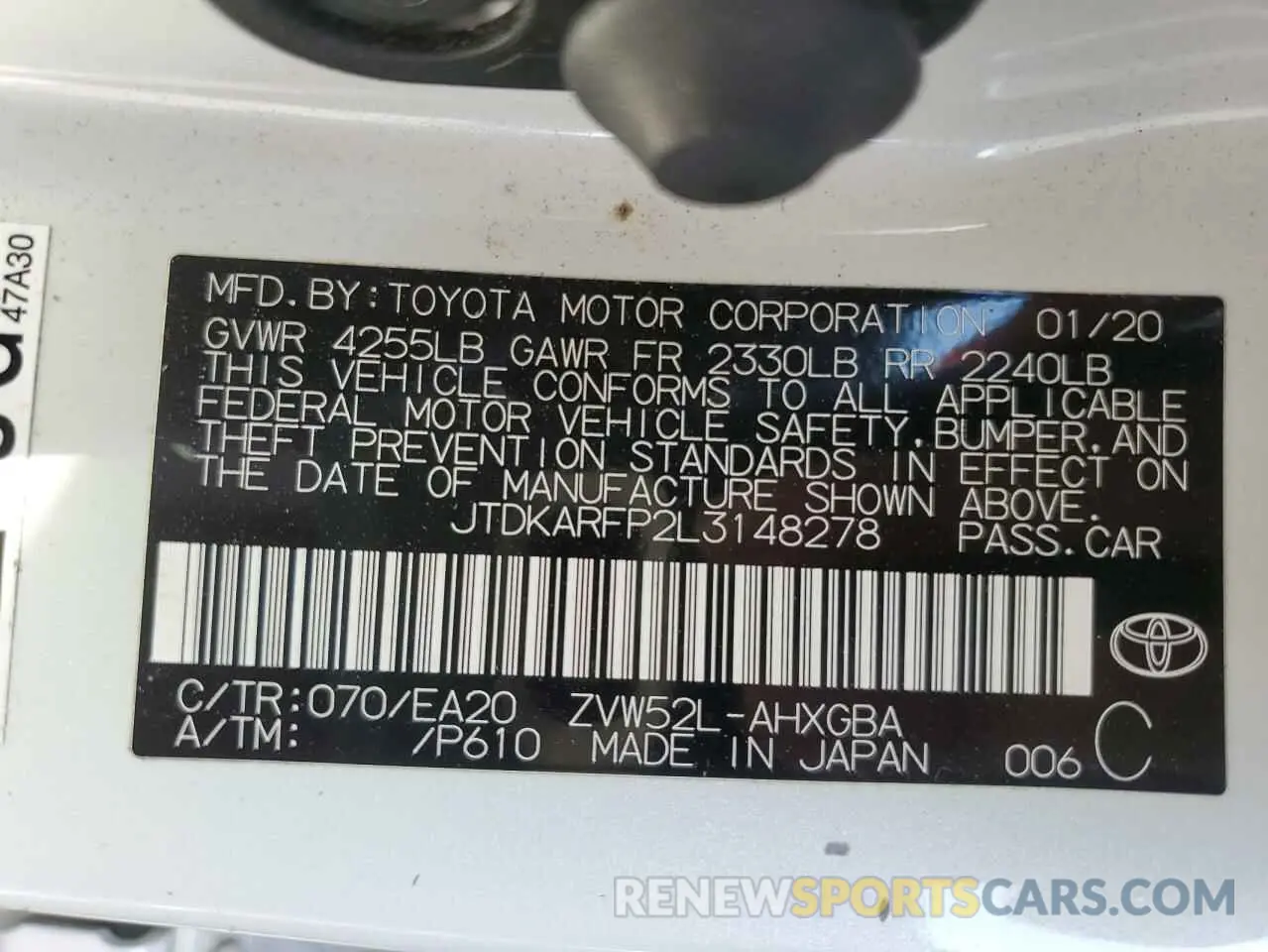 12 fotografías del automóvil dañado JTDKARFP2L3148278 TOYOTA PRIUS 2020