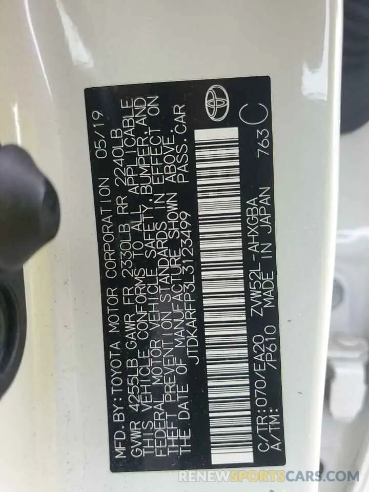 12 fotografías del automóvil dañado JTDKARFP3L3123499 TOYOTA PRIUS 2020