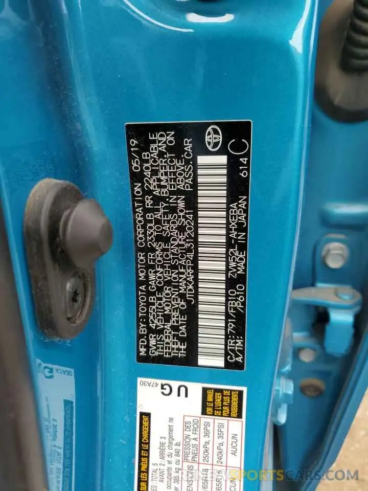 14 fotografías del automóvil dañado JTDKARFP4L3120241 TOYOTA PRIUS 2020