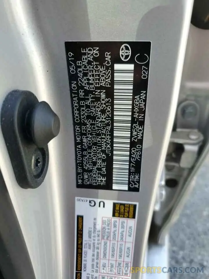 13 fotografías del automóvil dañado JTDKARFP4L3120613 TOYOTA PRIUS 2020