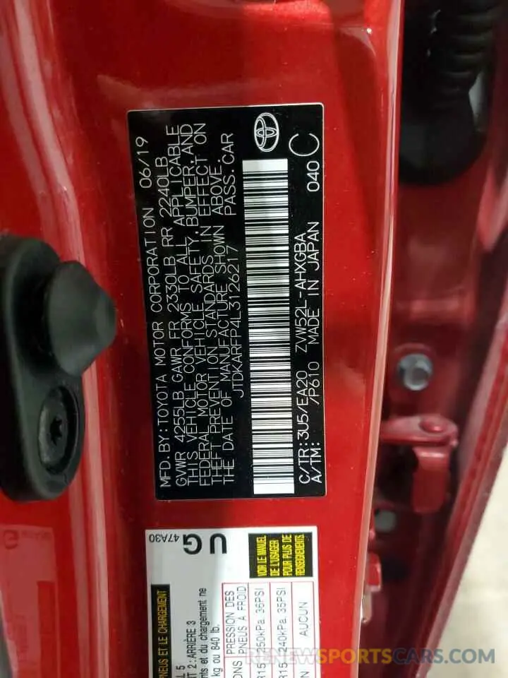 12 fotografías del automóvil dañado JTDKARFP4L3126217 TOYOTA PRIUS 2020