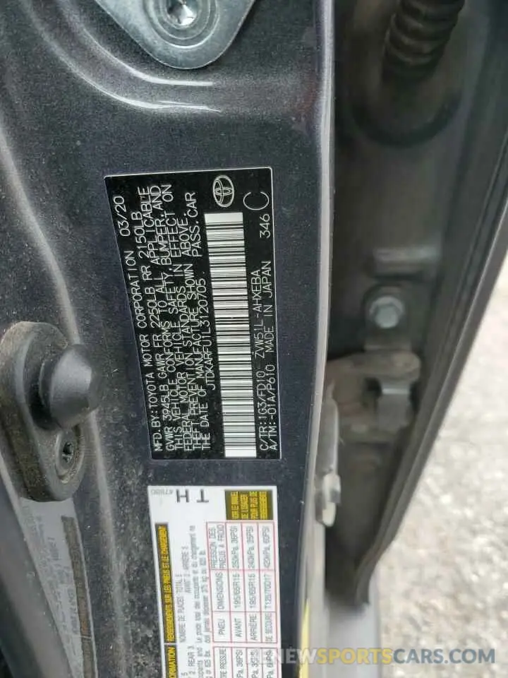 12 fotografías del automóvil dañado JTDKARFU1L3120705 TOYOTA PRIUS 2020