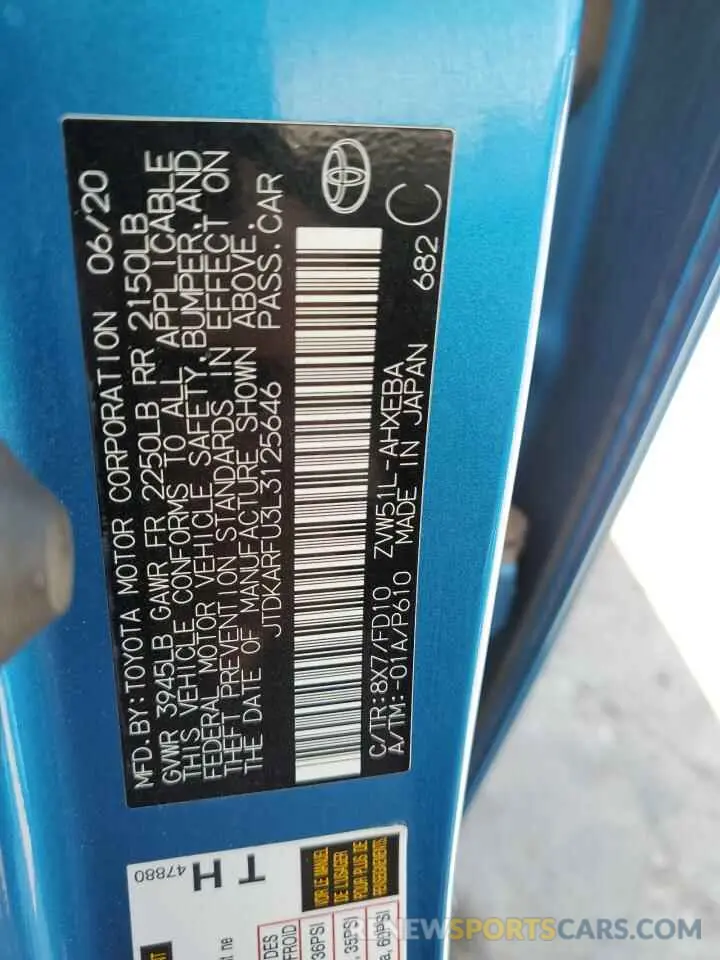 14 fotografías del automóvil dañado JTDKARFU3L3125646 TOYOTA PRIUS 2020