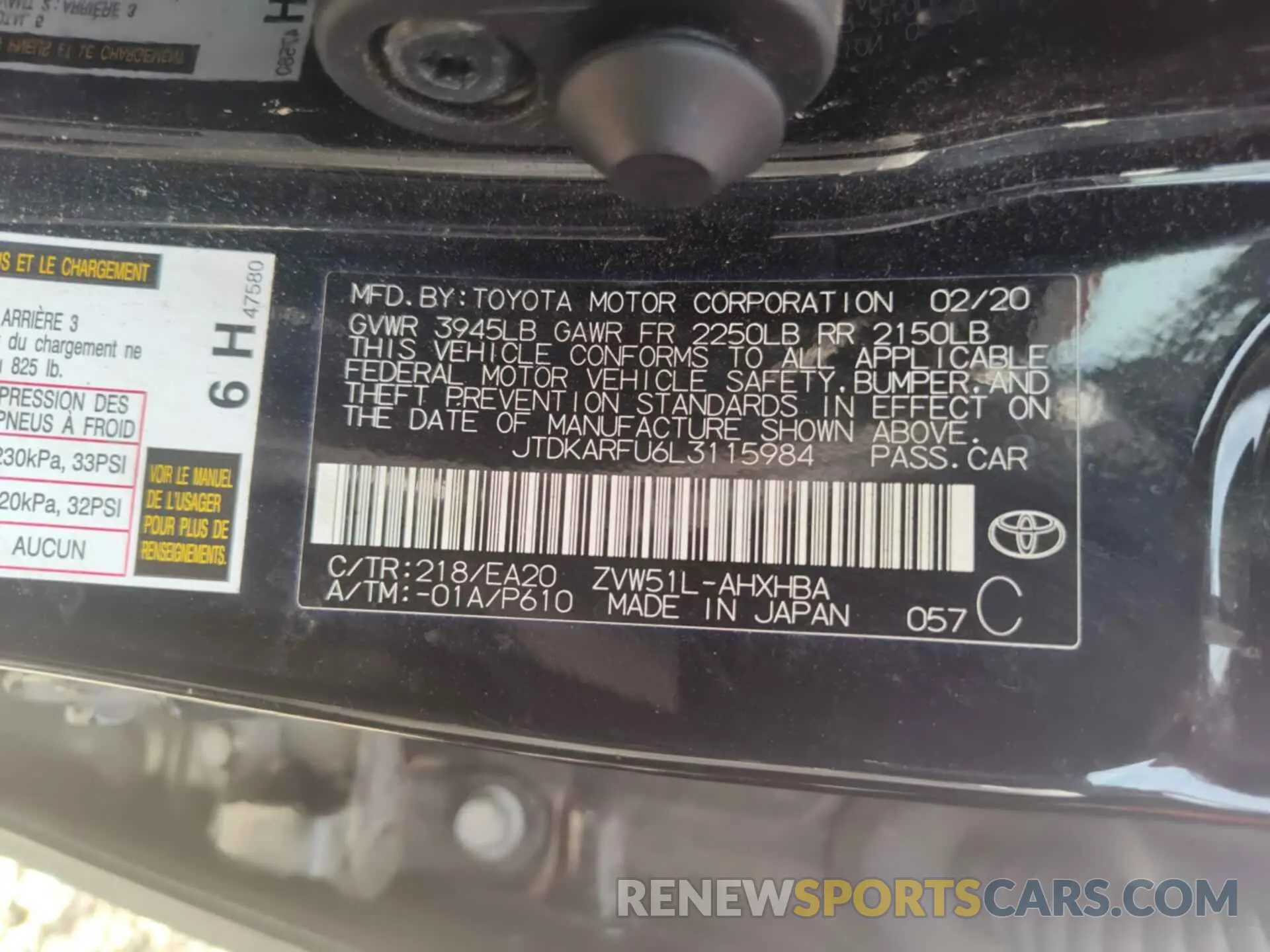 19 fotografías del automóvil dañado JTDKARFU6L3115984 TOYOTA PRIUS 2020