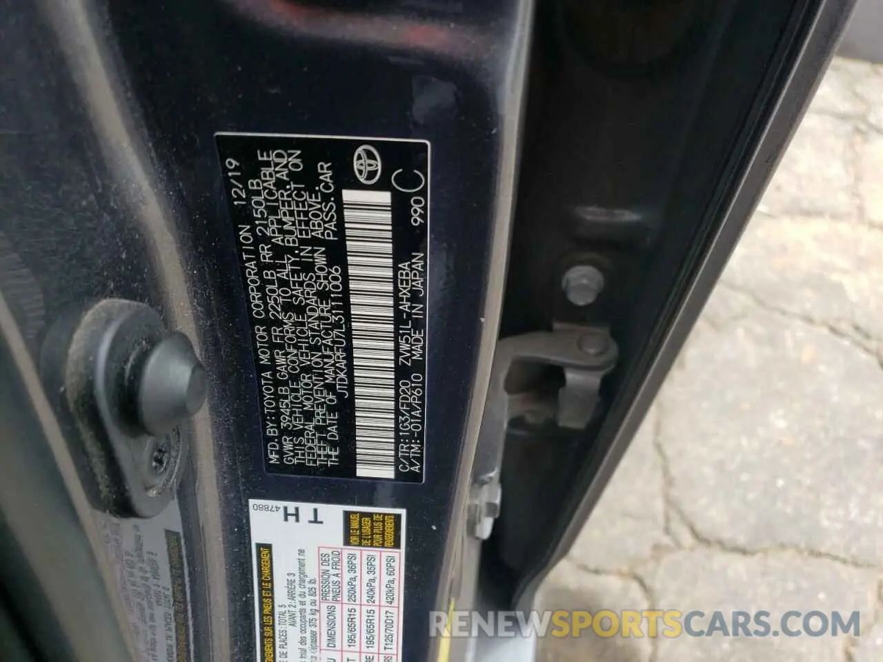 13 fotografías del automóvil dañado JTDKARFU7L3111006 TOYOTA PRIUS 2020