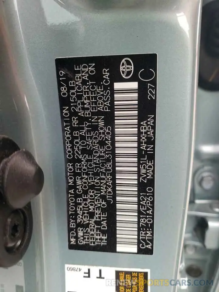 12 fotografías del automóvil dañado JTDKARFU8L3104405 TOYOTA PRIUS 2020
