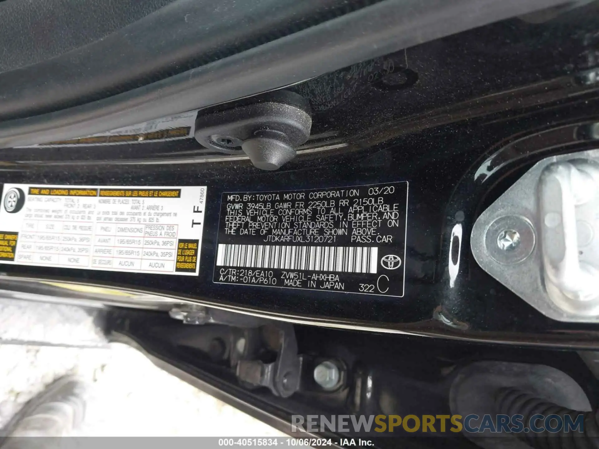 9 fotografías del automóvil dañado JTDKARFUXL3120721 TOYOTA PRIUS 2020