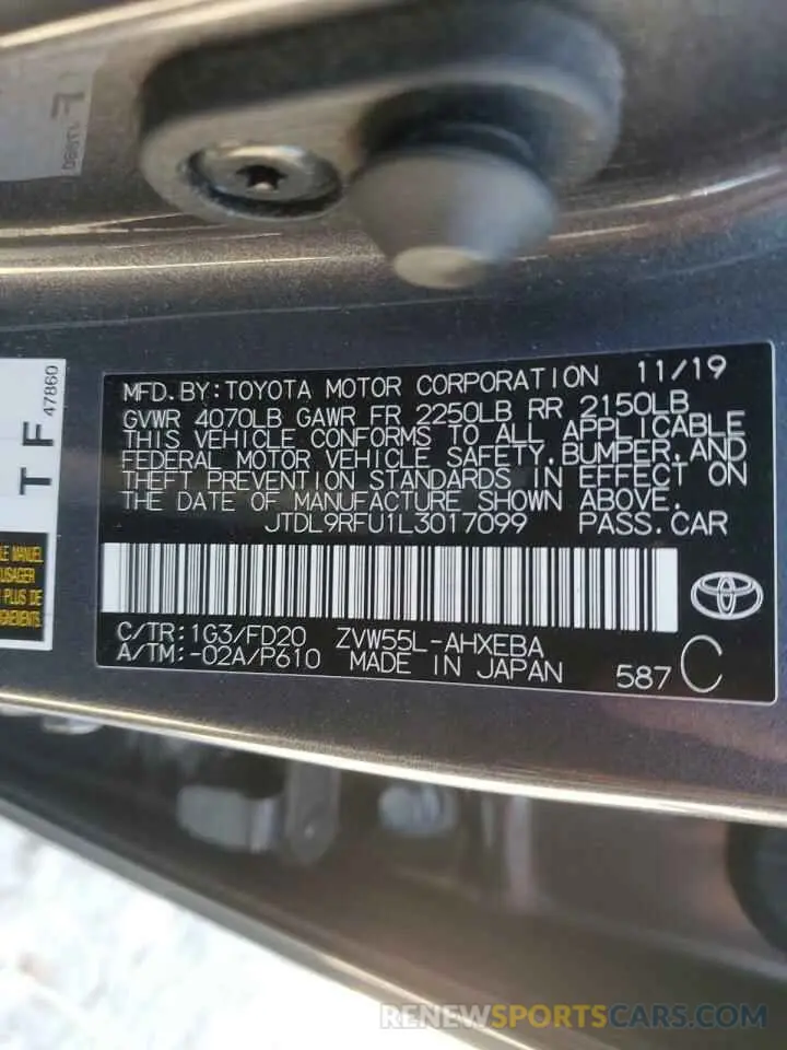 12 fotografías del automóvil dañado JTDL9RFU1L3017099 TOYOTA PRIUS 2020