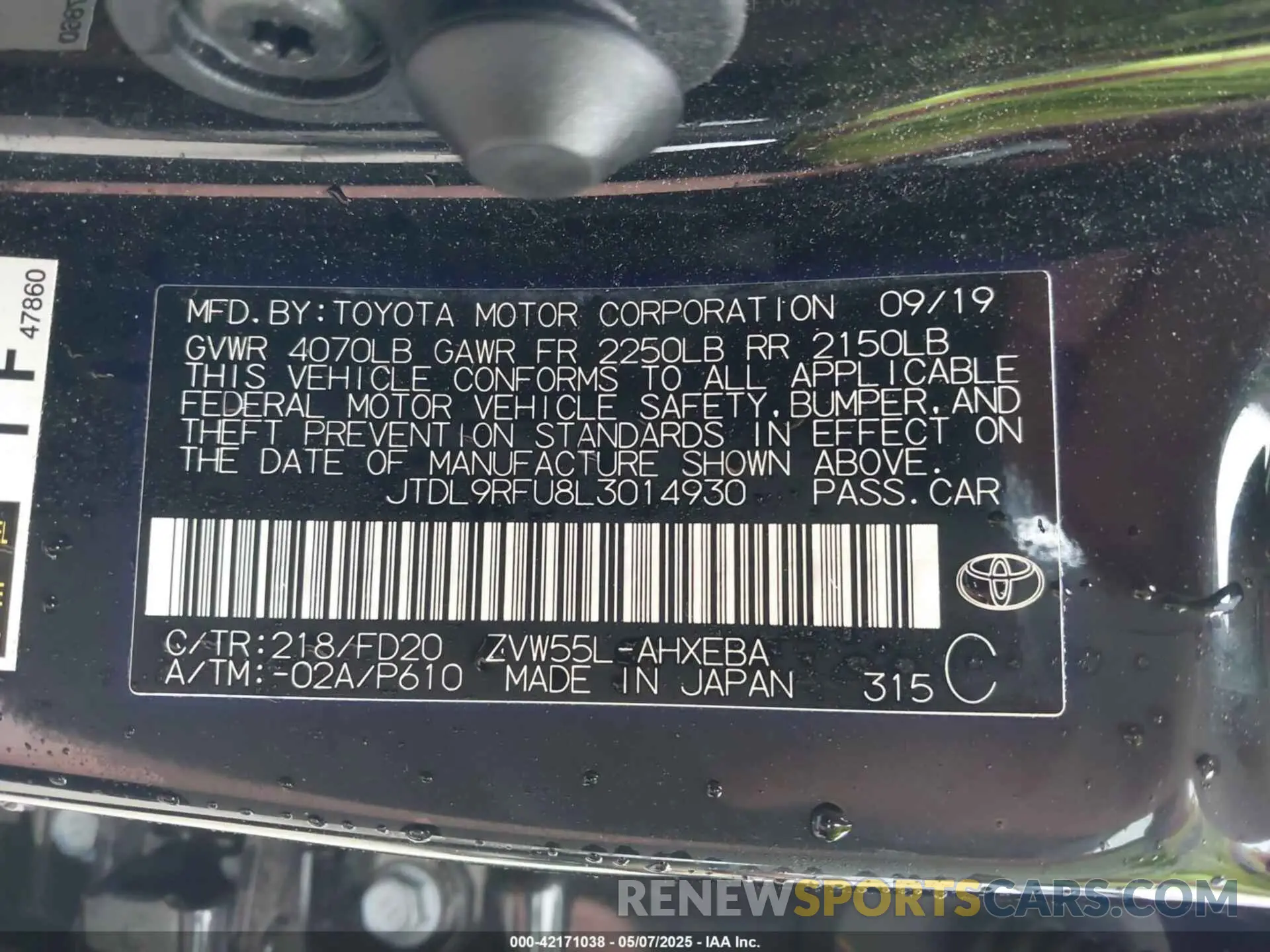 9 fotografías del automóvil dañado JTDL9RFU8L3014930 TOYOTA PRIUS 2020