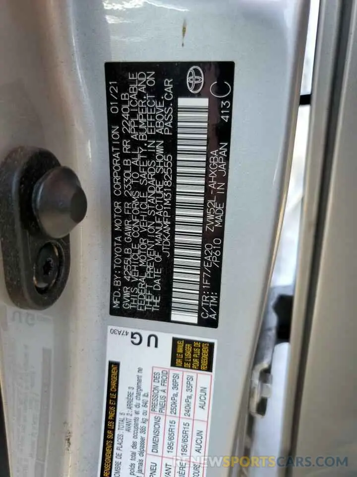 12 fotografías del automóvil dañado JTDKAMFP1M3182555 TOYOTA PRIUS 2021