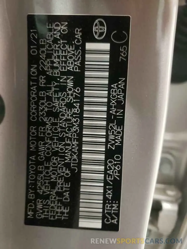 10 fotografías del automóvil dañado JTDKAMFP3M3184176 TOYOTA PRIUS 2021