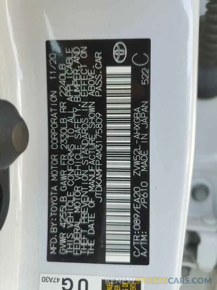 13 fotografías del automóvil dañado JTDKAMFP4M3175809 TOYOTA PRIUS 2021