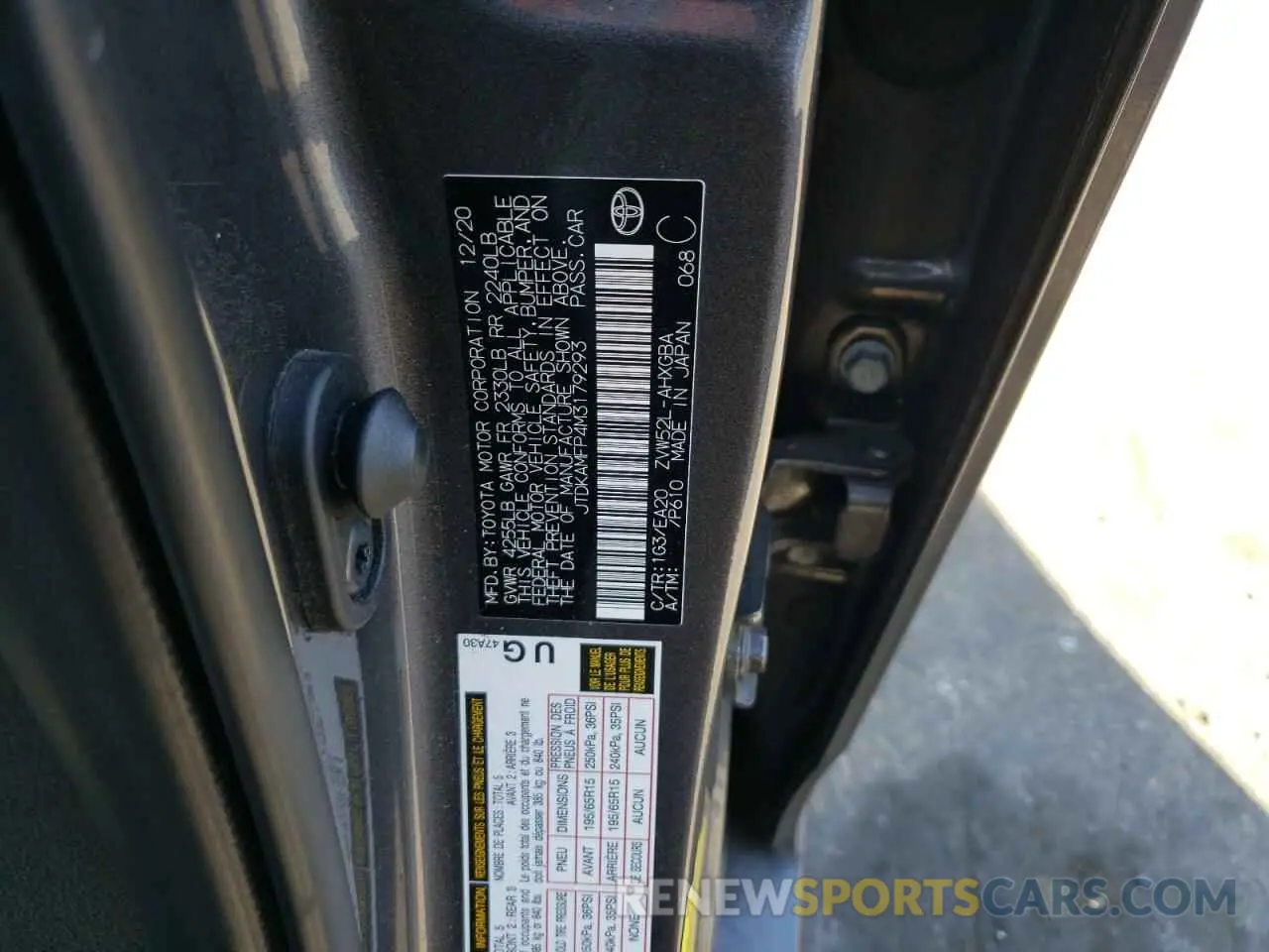 12 fotografías del automóvil dañado JTDKAMFP4M3179293 TOYOTA PRIUS 2021