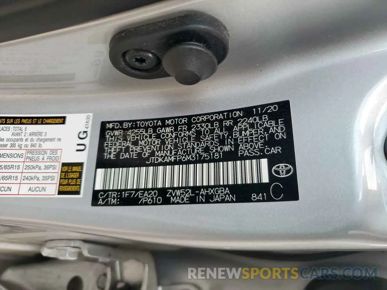 12 fotografías del automóvil dañado JTDKAMFP6M3175181 TOYOTA PRIUS 2021