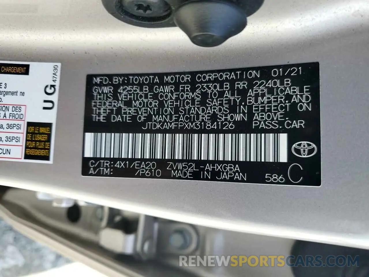13 fotografías del automóvil dañado JTDKAMFPXM3184126 TOYOTA PRIUS 2021