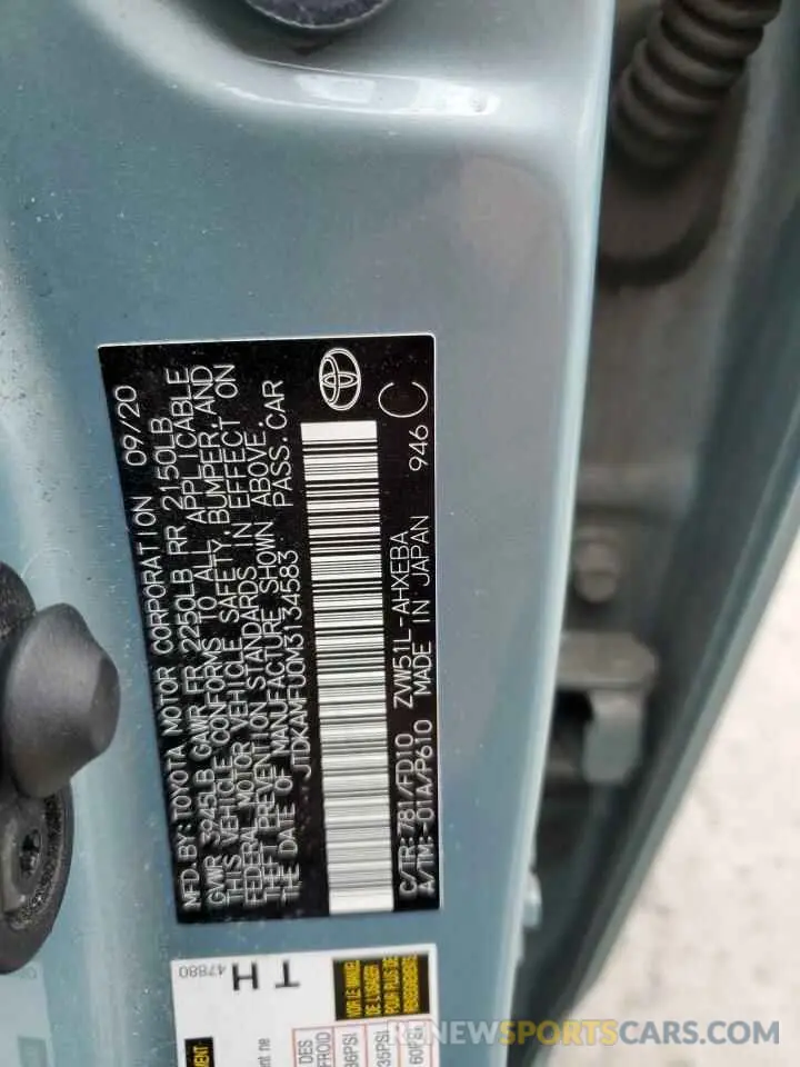 13 fotografías del automóvil dañado JTDKAMFU0M3134583 TOYOTA PRIUS 2021